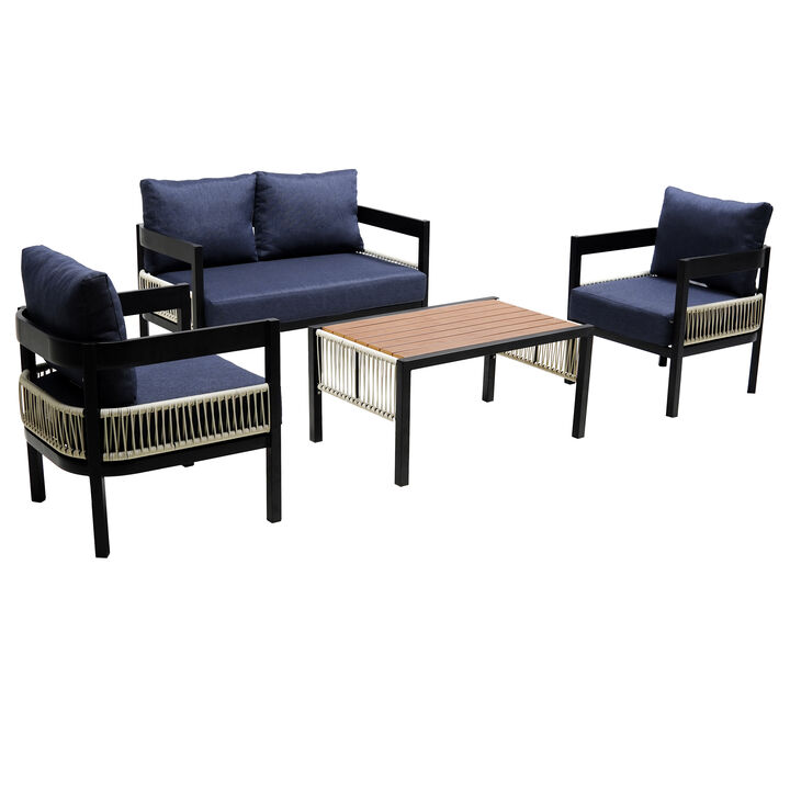Merax Outdoor Iron Frame Sofa Set with 1 Table