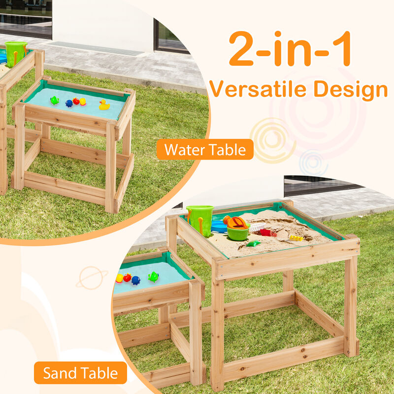 Wooden Sand and Water Tables with Protective Cover for Kids