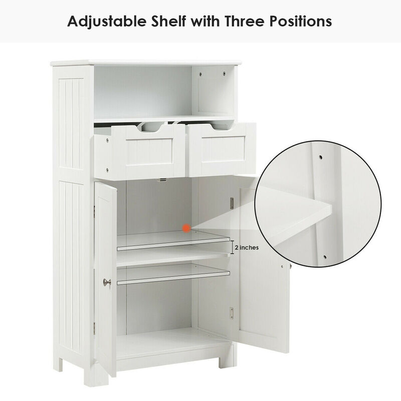 Costway Bathroom Floor Cabinet Wooden Storage Organizer Side Cabinet W/2 Drawer 2 Doors