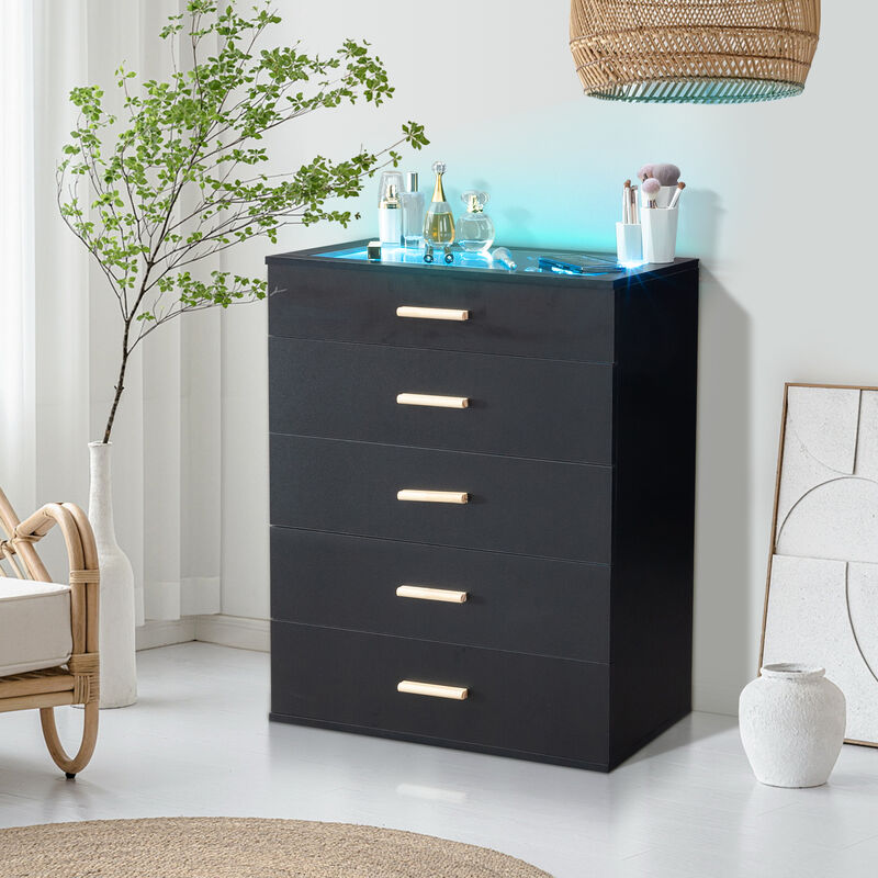 Drawer Cabinet with RGB Lights Modern Storage Cabinet with LED Lighting for Home or Office