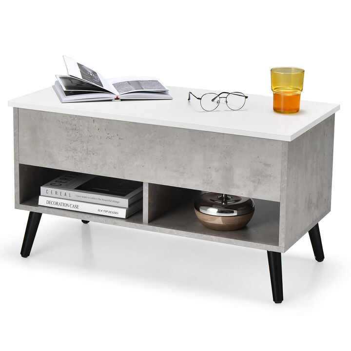 31.5 Inch Lift Top Coffee Table with Hidden Compartment and 2 Storage Shelves