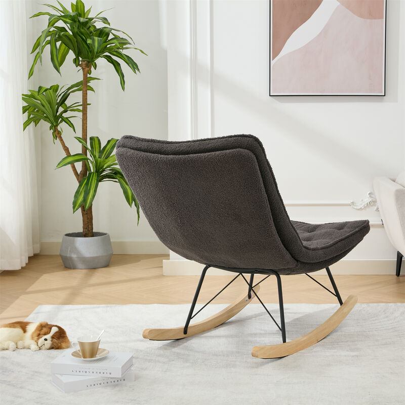 Ergonomic Wood Base Rocking Chair: Upholstered Armless Design for Relaxation GREY