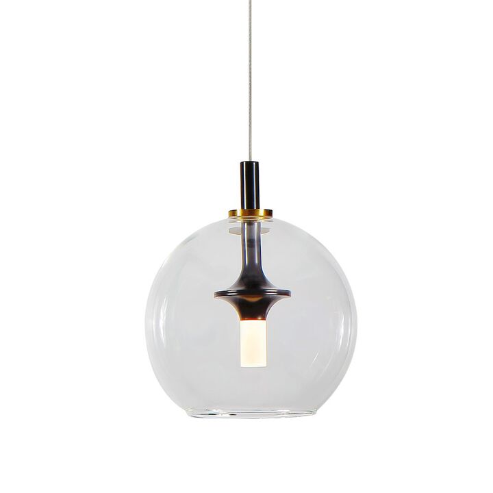 VONN Lighting Integrated LED Height Adjustable Pendant Light with Glass Shade in Antique Brass