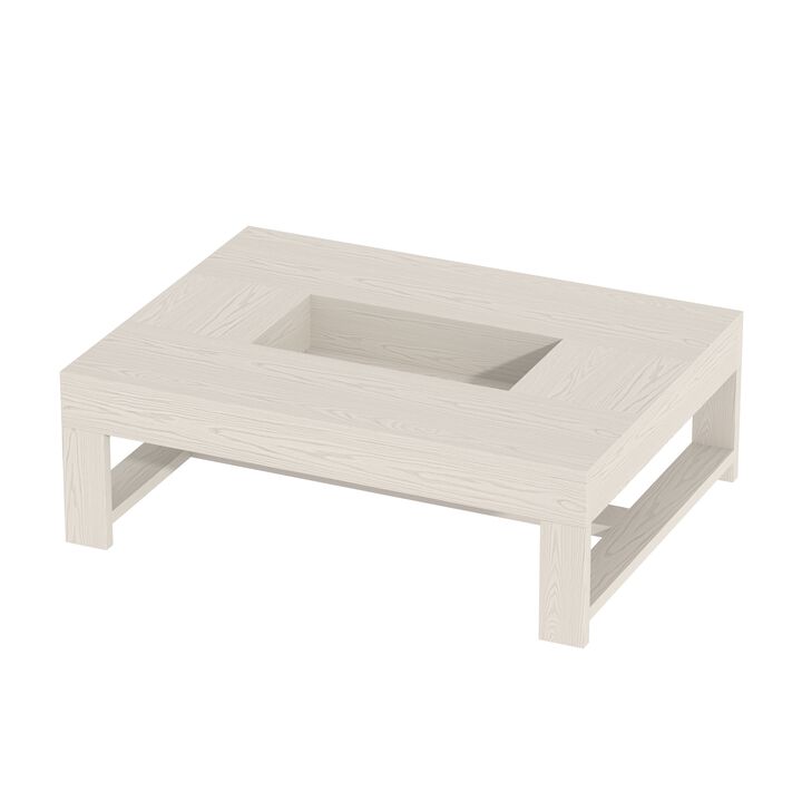 FUFU&GAGA Modern White Wood Coffee Table – Solid Wood, Spacious Tabletop with Built-in Storage, Sturdy Frame (47.2" W x 35.4" D x 15.8" H), White