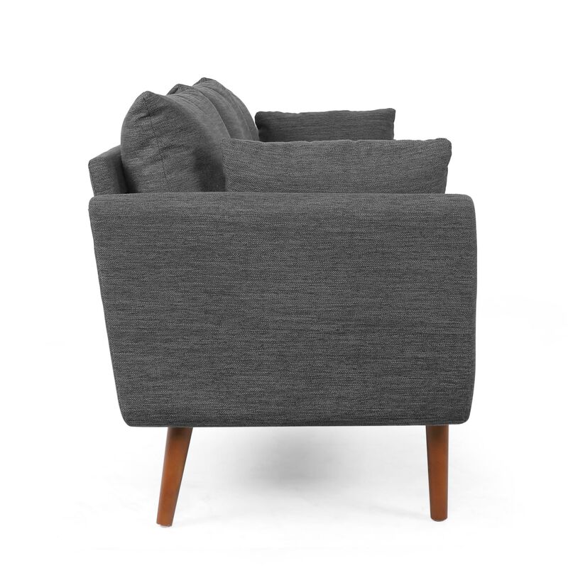 Nate Sofa with 2 Accent Pillows, 77 Inch Birch Wood, Charcoal Gray - Benzara