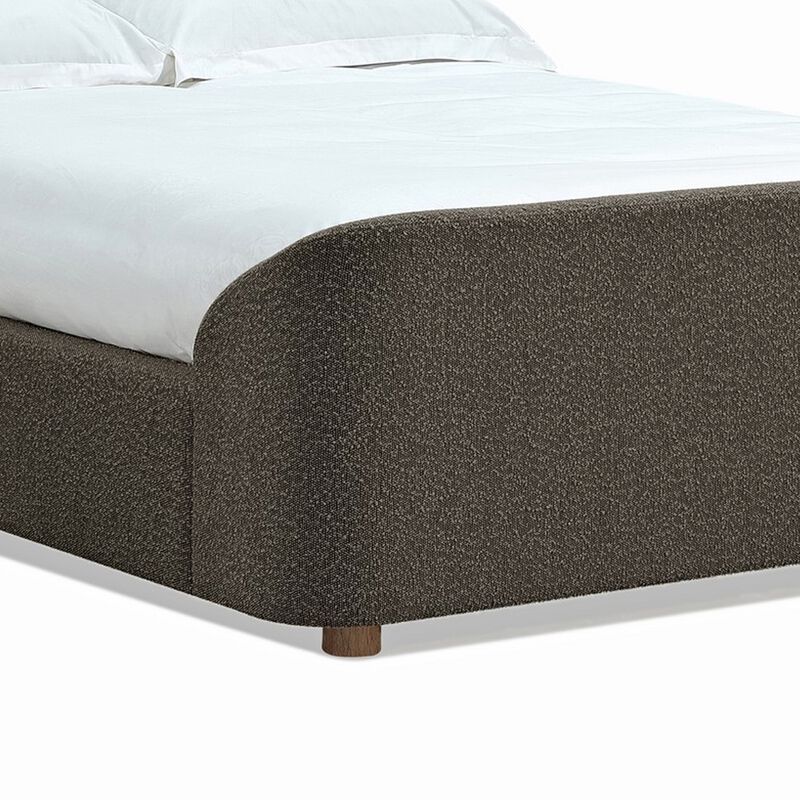 Keni Full Size Platform Bed, Soft Brown Boucle Upholstery, Curved Design - Benzara