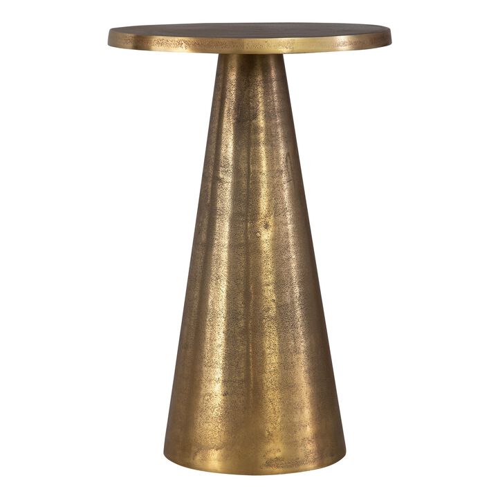 20 Inch Accent Table, Classic Round Pedestal Base, Antique Brass Finish - Benzara