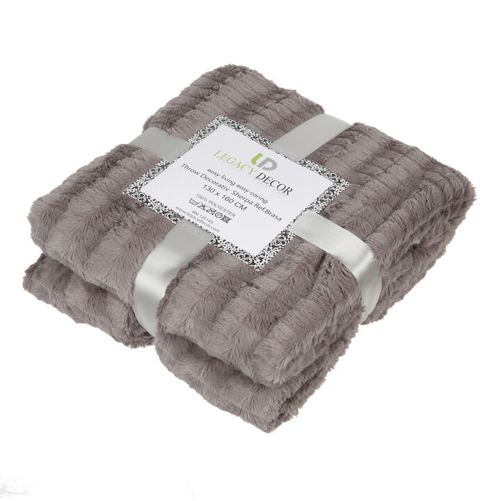Legacy Decor Luxurious Soft Velour Fleece Throw with Super Ultra Soft Faux Fur on Backside Blanket 49”x 73” White Color