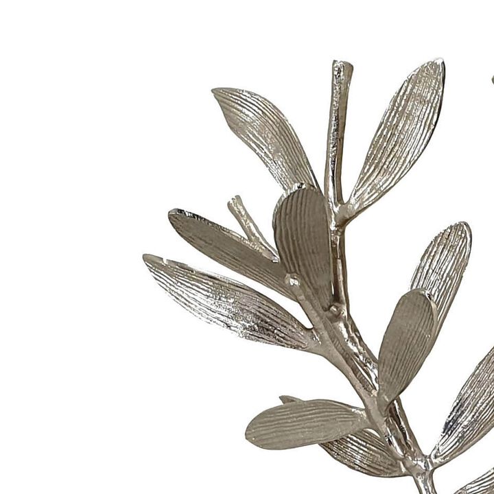 28, 23 Inch Set of 2 Metal Statuettess, Decorative Accent Olive Tree, White - Benzara