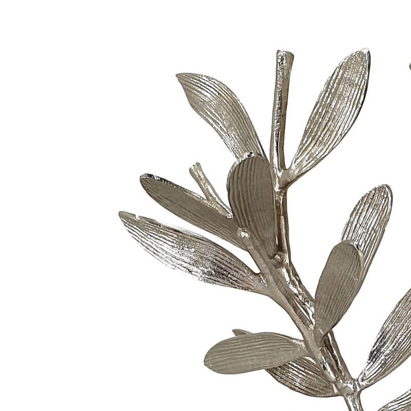 28, 23 Inch Set of 2 Metal Statuettess, Decorative Accent Olive Tree, White - Benzara