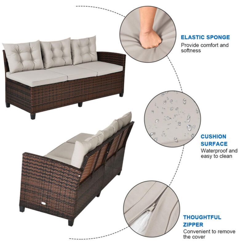 Hivvago 3 Pieces Hand-Woven Rattan Outdoor Sofa Set with Dining Table