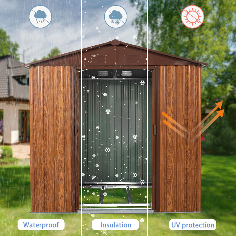 6FT X 6FT Outdoor Metal Storage Shed With Metal Floor Base, With Window