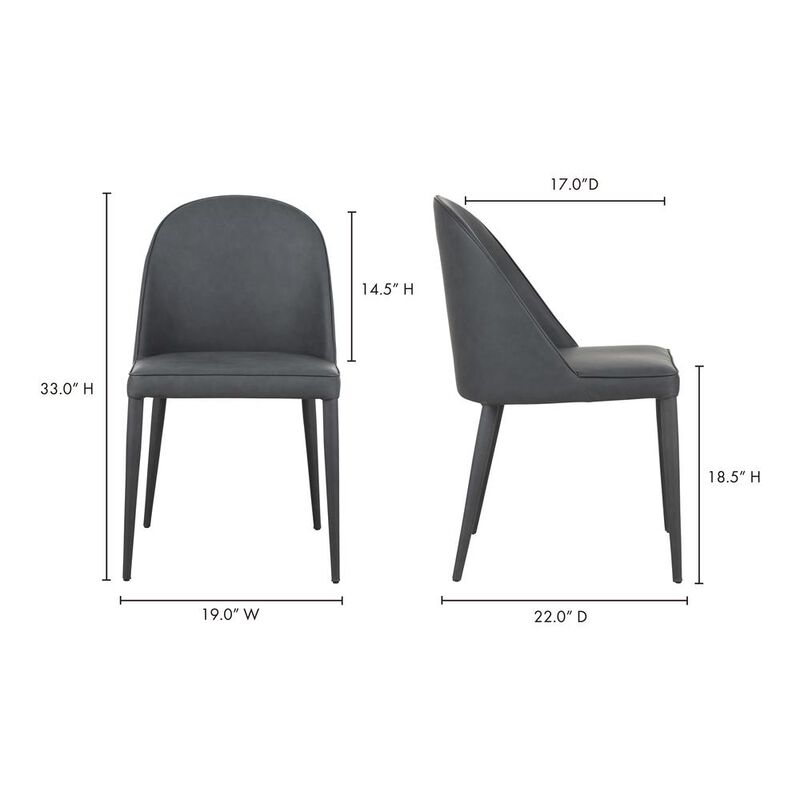 Moe's Home Collection Burton Dining Chair Black Fade Vegan Leather-Set Of Two