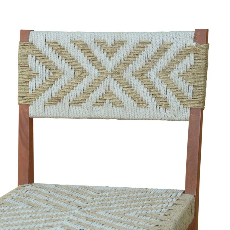 Cero 29 Inch Barstool Chair Set of 2, Wood, Cotton Woven, Brown, Gray - Benzara