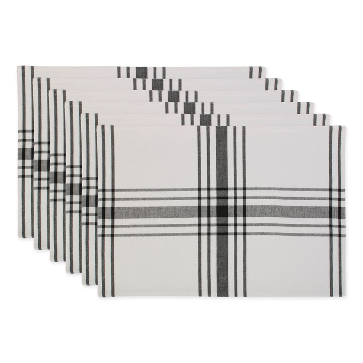 Set of 6 Black and White Rectangular Farmhouse Placemat  19"