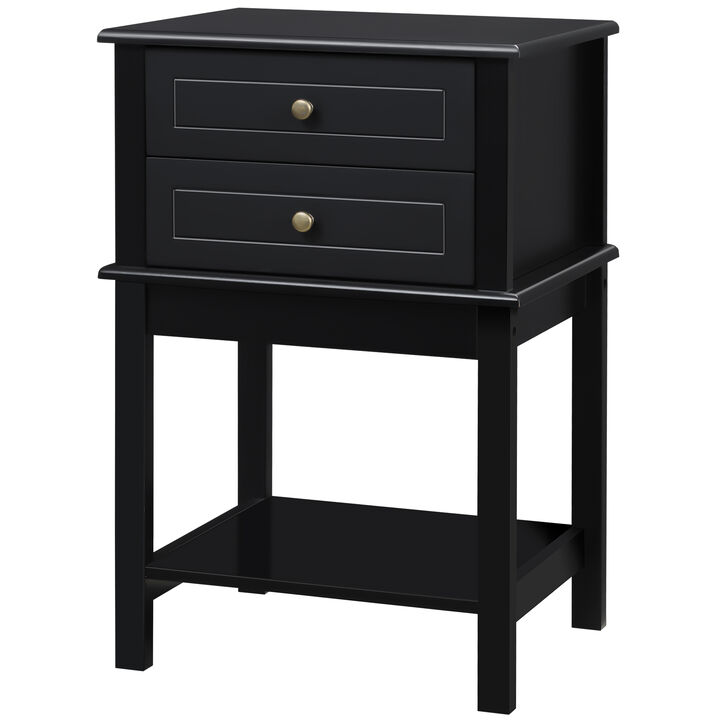 HOMCOM Side Table with 2 Storage Drawers, Modern End Table with Bottom Shelf for Living Room, Home Office, Black