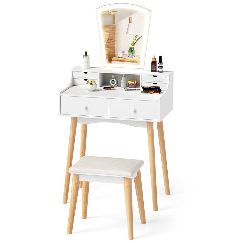 Vanity Desk Set with 3-Color Adjustable LED Lighted Mirror and Drawers