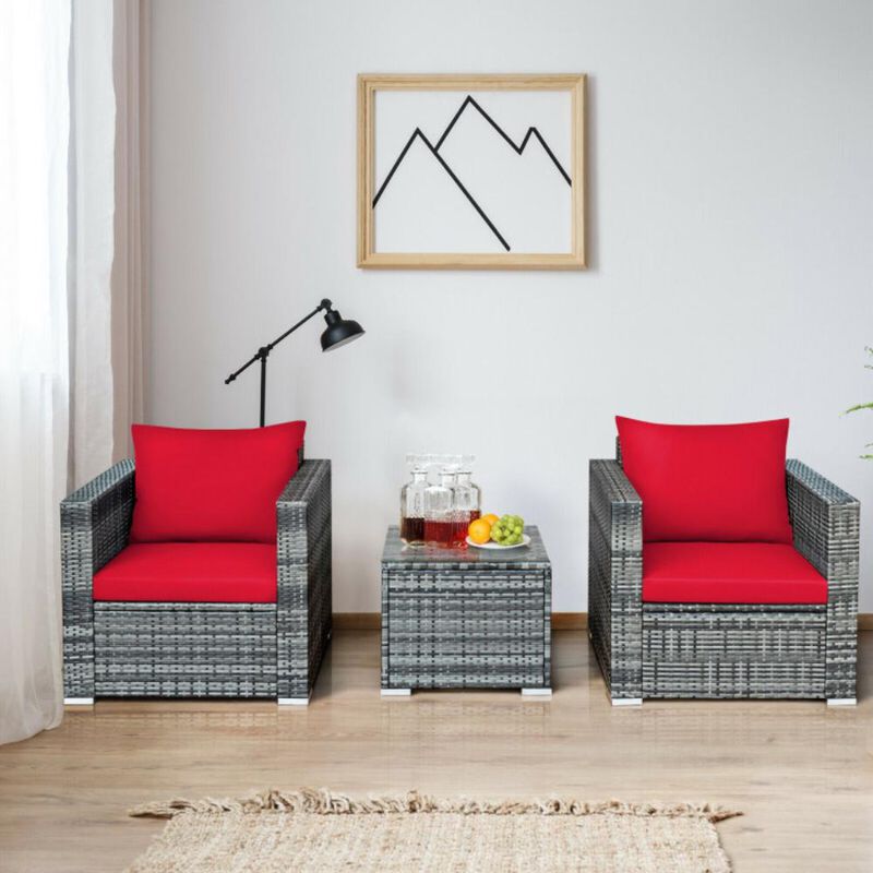 Hivvago 3 Pieces Patio Rattan Furniture Bistro Sofa Set with Cushioned