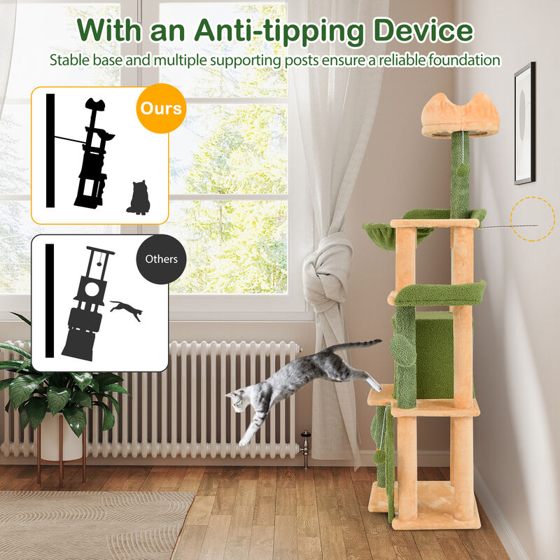 Cactus Cat Tree with Sisal Scratching Posts and Board for Indoor Cats