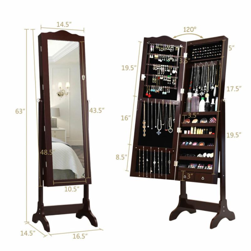 Hivvago 14 LED Jewelry Armoire Cabinet with Full Length Mirror and 4 Tilting Angles