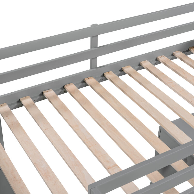 Loft Bed with Ladder Space-Saving Design with Built-In Shelves & Desk