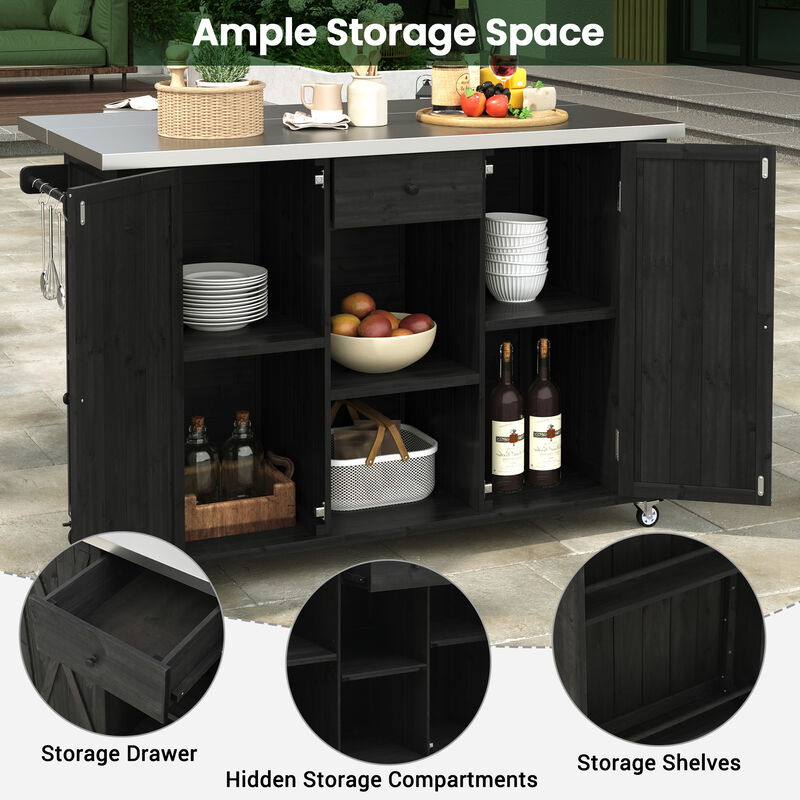 Merax Outdoor  Fir Wood Kitchen Island with Towel and Spice Racks