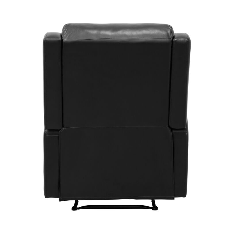 Kim 38 Inch Manual Recliner Chair, Cushioned Black Faux Leather, Solid Wood - Benzara