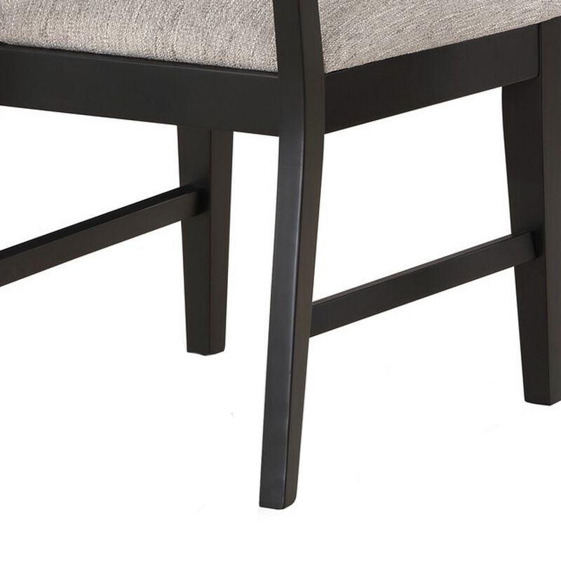 Avenue 34 Inch Side Chair Set of 2, Fabric Upholstery, Wood, Black, Beige  - Benzara
