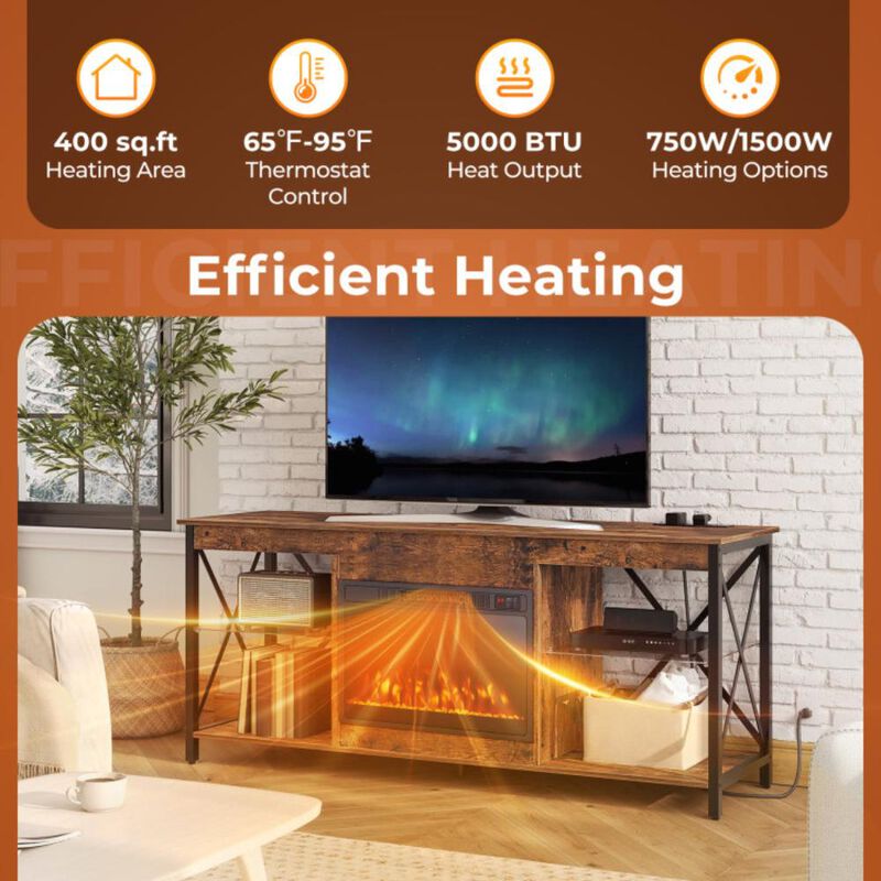 Hivvago 23 Inches 750W/1500W Electric Fireplace Heater with Alter Flame Color and Brightness