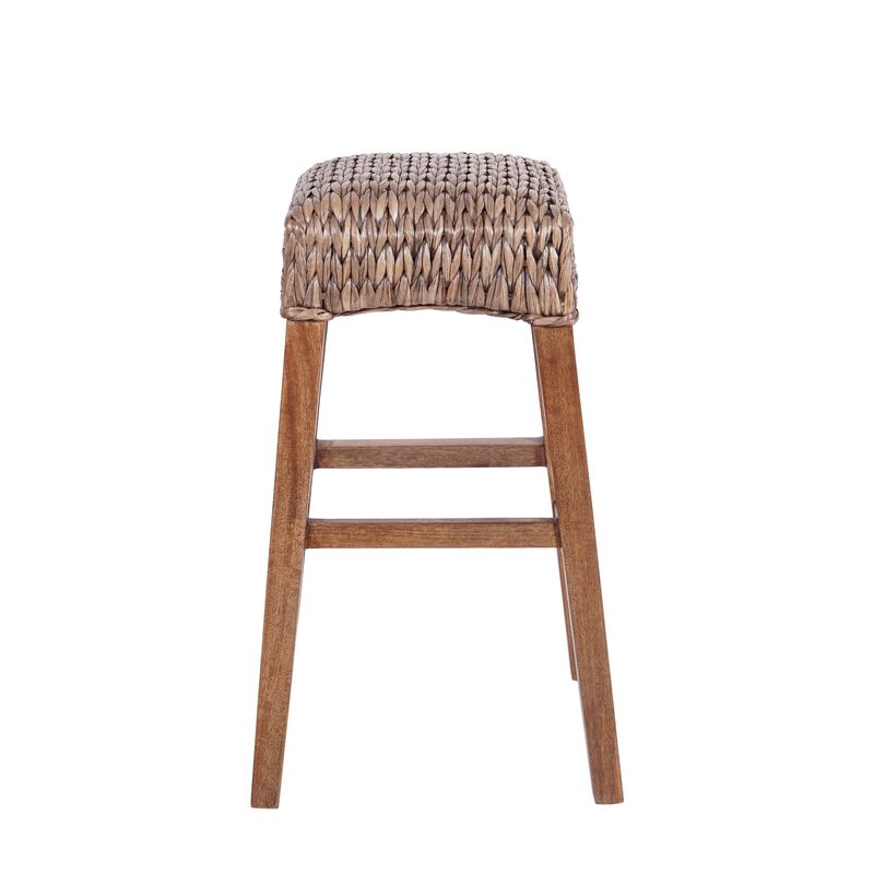 Maui Rustic Bohemian Hyacinth/Wood Backless Bar Stool