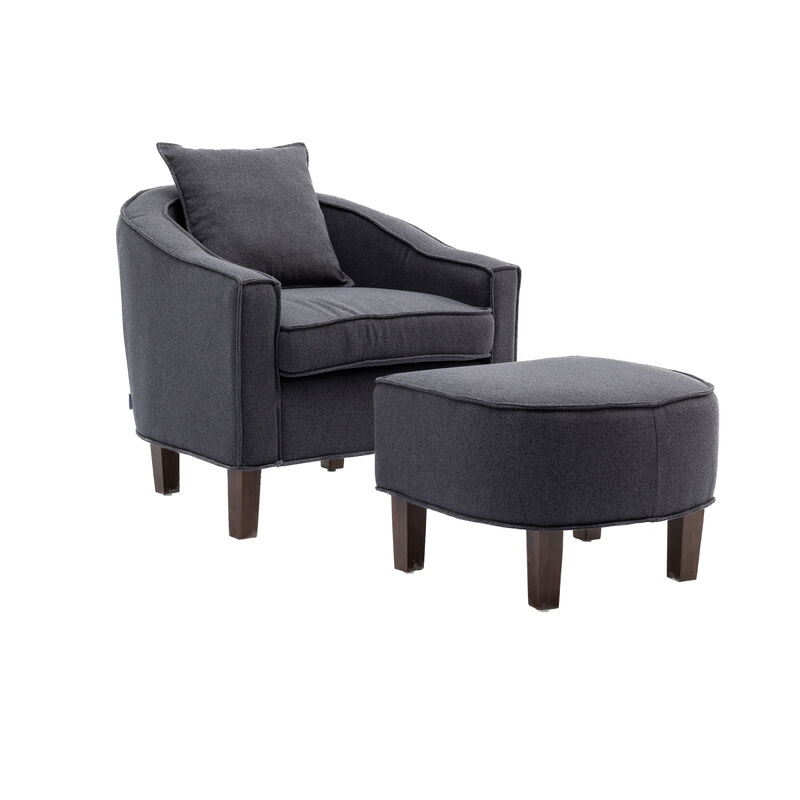 Accent Chair With Ottoman, Mid Century Modern Barrel Chair Upholstered Club Tub Round Arms