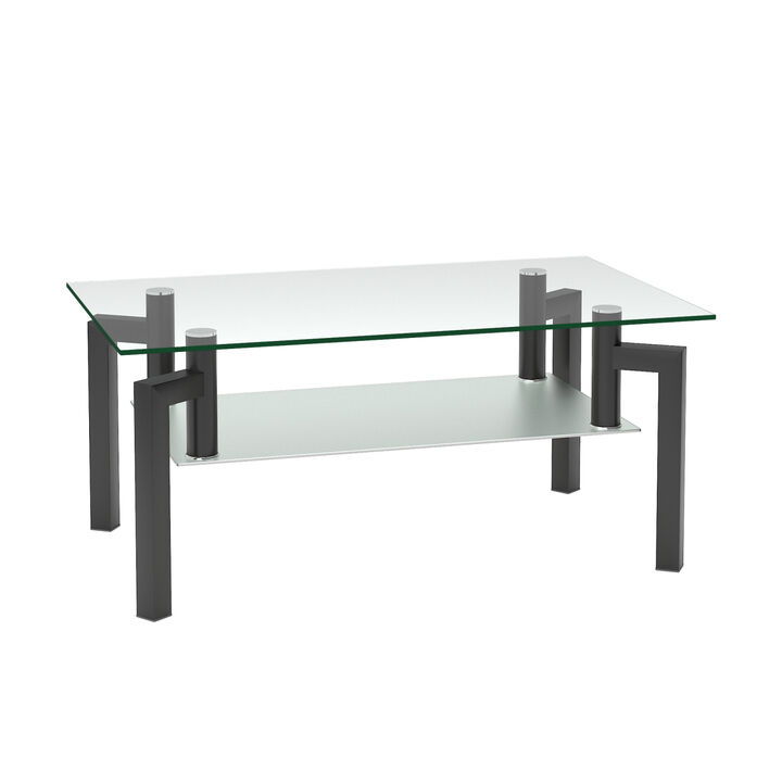 Rectangle Glass Coffee Table, Clear Coffee Table, Modern Side Center Tables