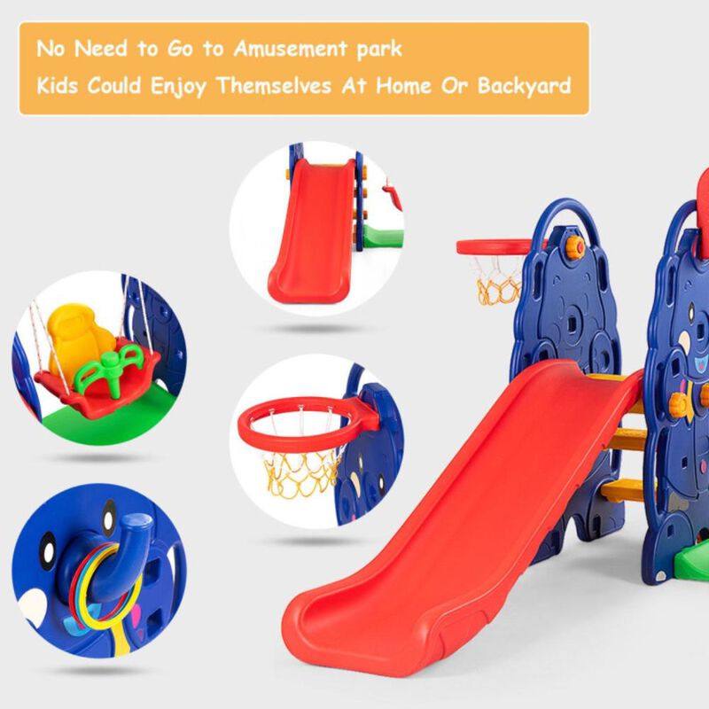 Hivvago 3-in-1 Junior Children Freestanding Design Climber Slide Swing Seat Basketball Hoop