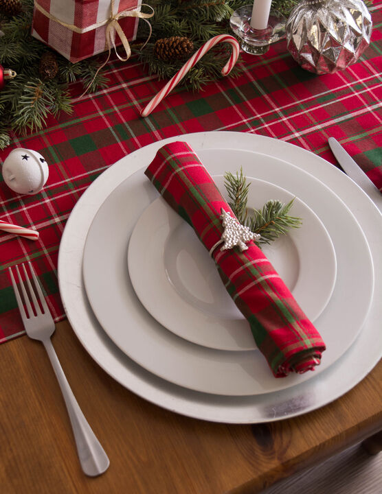 14" x 108" Red and Green Holly Plaid Pattern Rectangular Table Runner