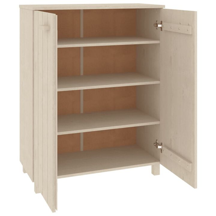 Shoe Cabinet, 2 Slatted Doors, Honey Brown Solid Pine Wood, 33x16x42In - Benzara