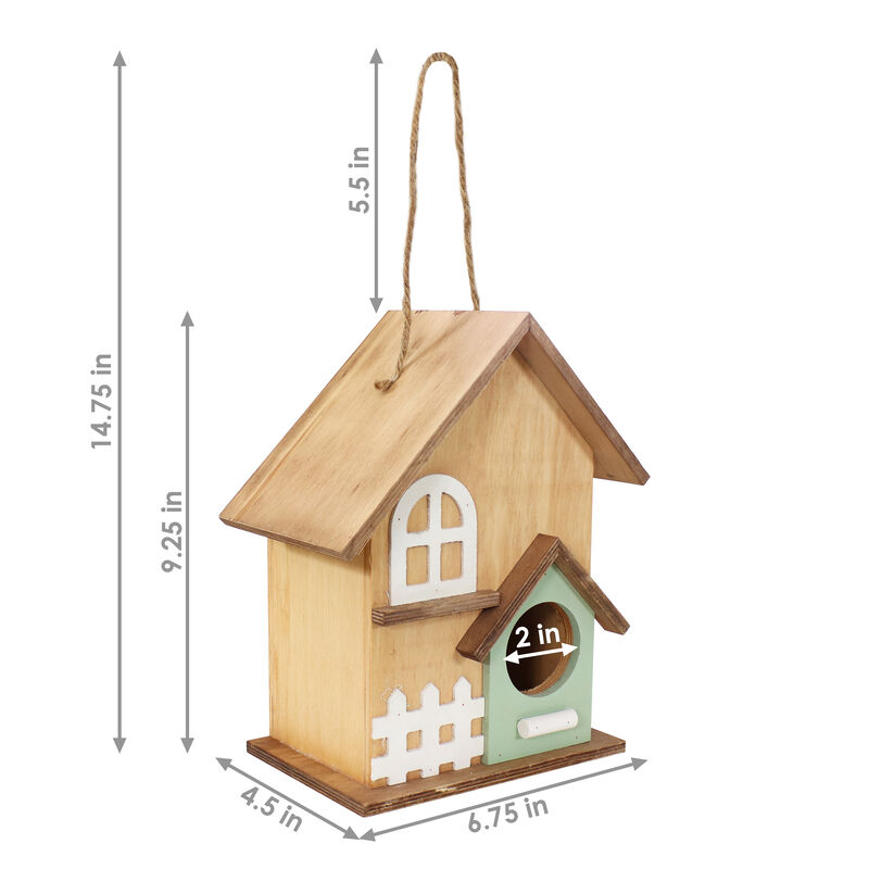 Sunnydaze Wooden Country Cottage Hanging Birdhouse - 9.25 in - Rustic