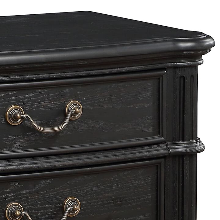 Berry 27 Inch Nightstand, Wood, Metal Handles, 3 Drawers, Classic Black - Benzara