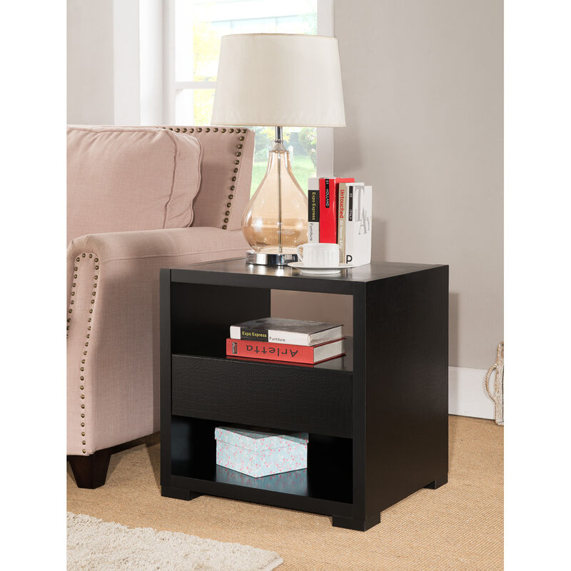 End Table Faux Croc Black