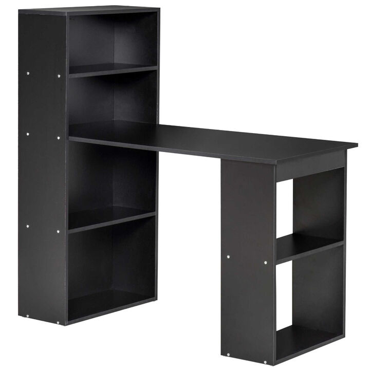 Black Workspace Combo: 47" Modern Computer Desk with Bookshelf