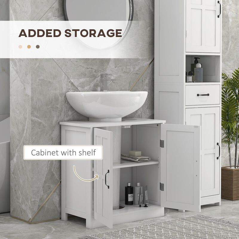White Bathroom Storage: Pedestal Sink Cabinet with Adjustable Shelf