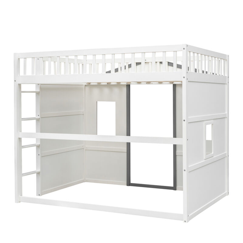 Full Size House Loft Bed With Ladder And Frame