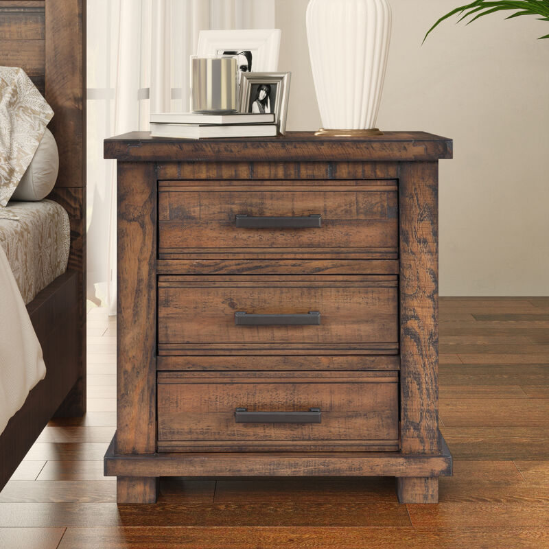 Merax Rustic 3-Drawer Solid Wood Nightstand