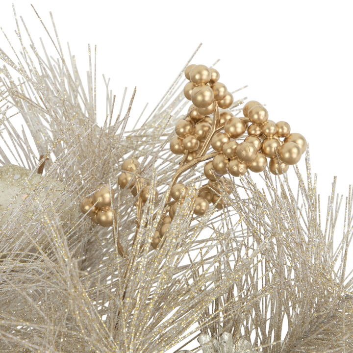 Champagne Gold Apple and Pine Needle Artificial Christmas Wreath  24-Inch  Unlit
