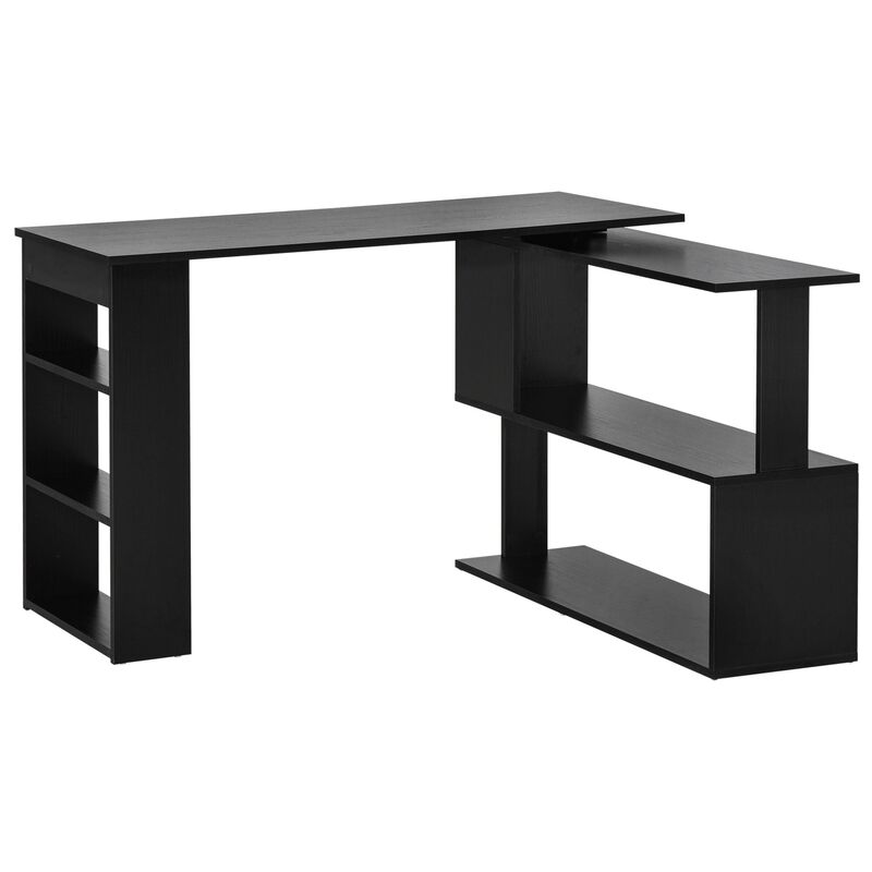 Black Home Office Solution: 360° Rotating L-Shaped Desk with Storage