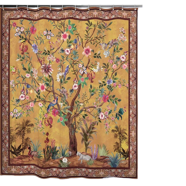 Tropical Birds & Flowers Shower Curtain – Vibrant Botanical Print, Durable & Easy to Maintain