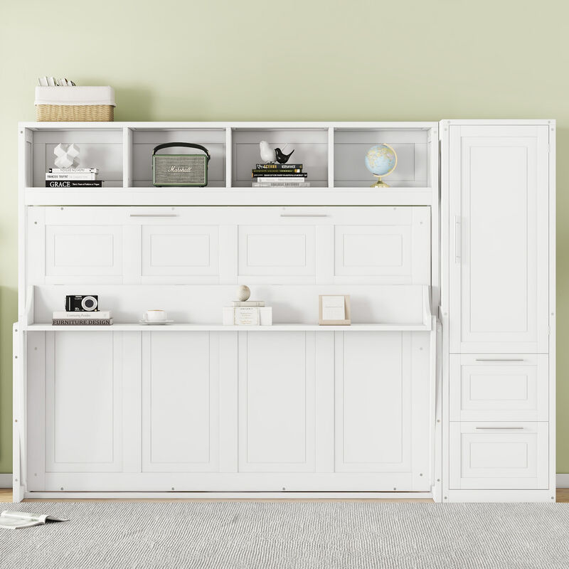 Merax Murphy Bed Wall Bed with Closet and Drawers