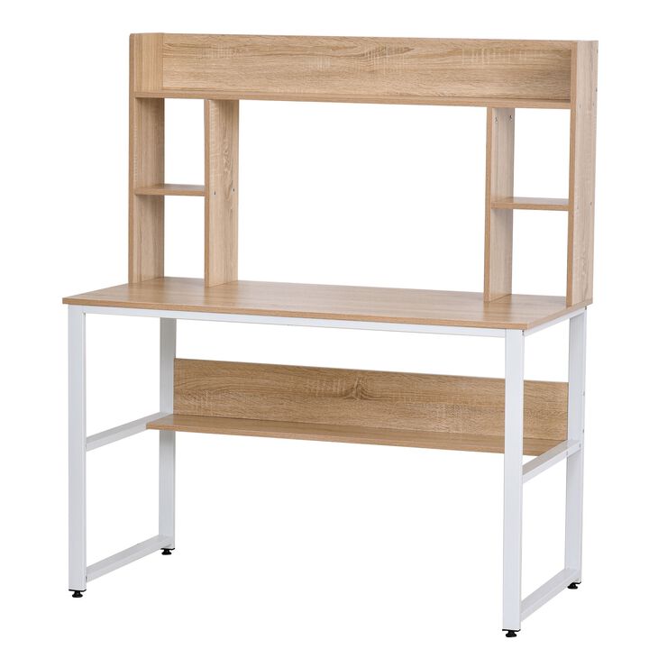 Oak Wood Office Center: Computer Desk with Hutches and Shelves