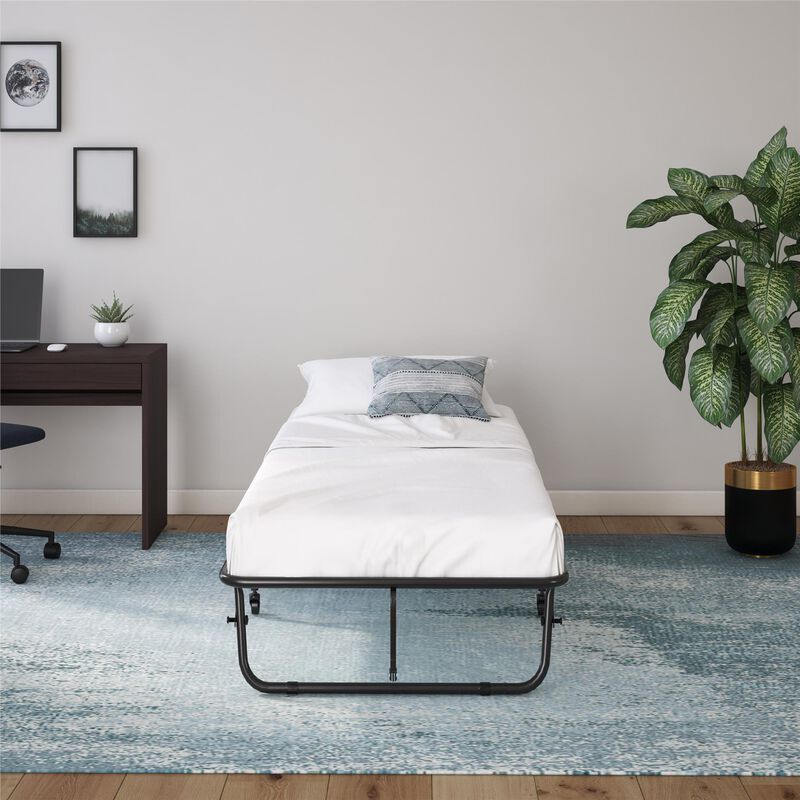 Barry Folding Black Guest Bed with 4 Inch Blue Floral Mattress