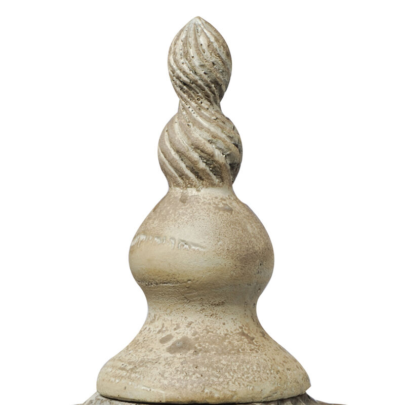 22 Inch Lidded Vase with Turned Finial Design and Swirl Pattern, White-Benzara