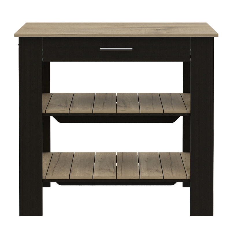 Streamdale Rockaway 1-Drawer 2-Shelf Kitchen Island Black Wengue And Light Oak